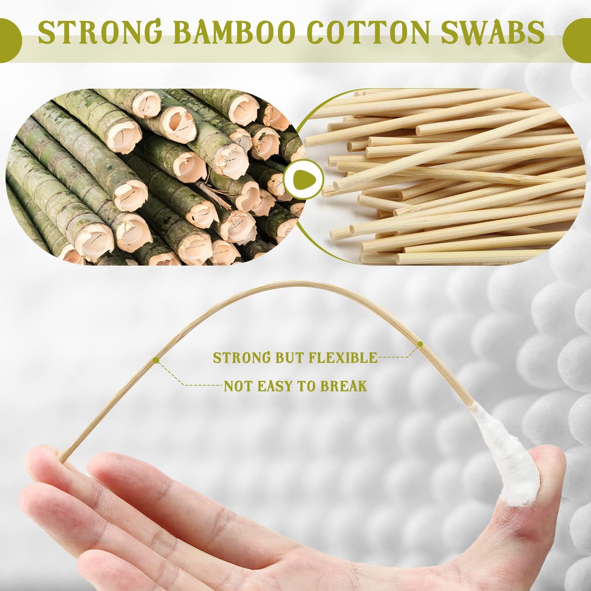 Zhehao 300 Pcs 8 Inch Large Cotton Swabs with Bamboo Handle - Extra Long Oversized Cotton Tipped Applicators for Wound Cleaning, Makeup & More Avelisse