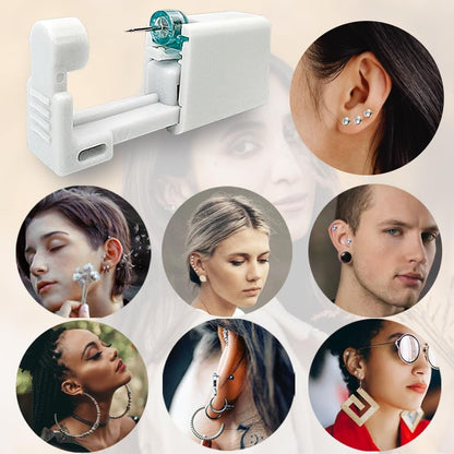 6 Pack Disposable Ear Piercing Kit - Self Piercing Gun with 4mm Silver Studs - Painless & Safe Home Piercing Tool