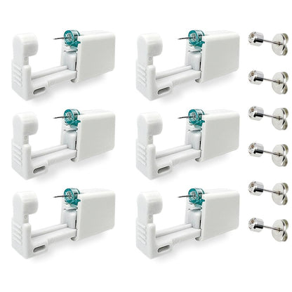 6 Pack Disposable Ear Piercing Kit - Self Piercing Gun with 4mm Silver Studs - Painless & Safe Home Piercing Tool