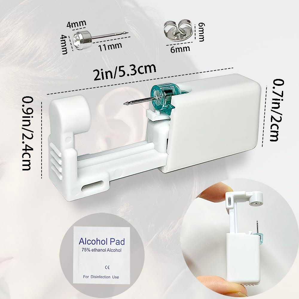 6 Pack Disposable Ear Piercing Kit - Self Piercing Gun with 4mm Silver Studs - Painless & Safe Home Piercing Tool - görsel 7