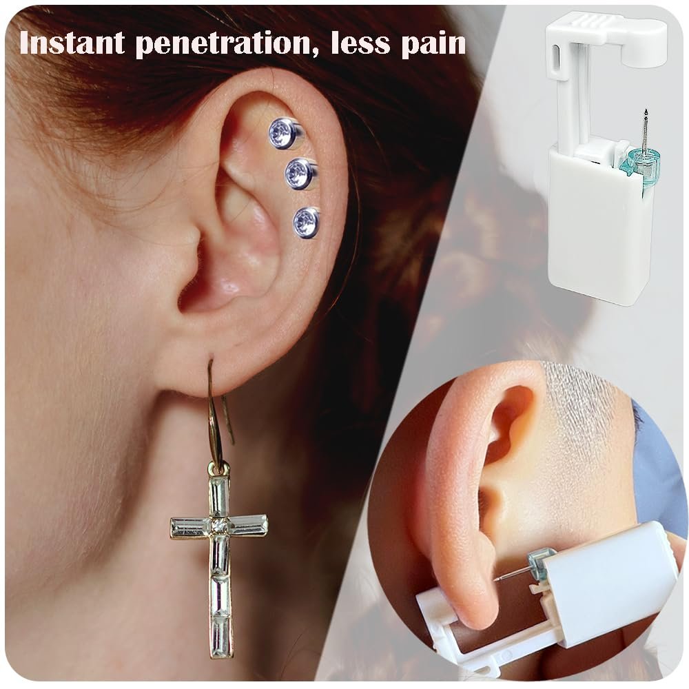 6 Pack Disposable Ear Piercing Kit - Self Piercing Gun with 4mm Silver Studs - Painless & Safe Home Piercing Tool - görsel 11