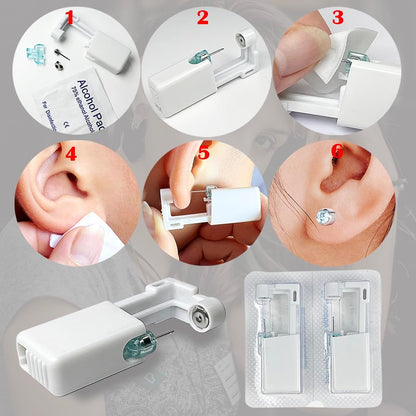 6 Pack Disposable Ear Piercing Kit - Self Piercing Gun with 4mm Silver Studs - Painless & Safe Home Piercing Tool