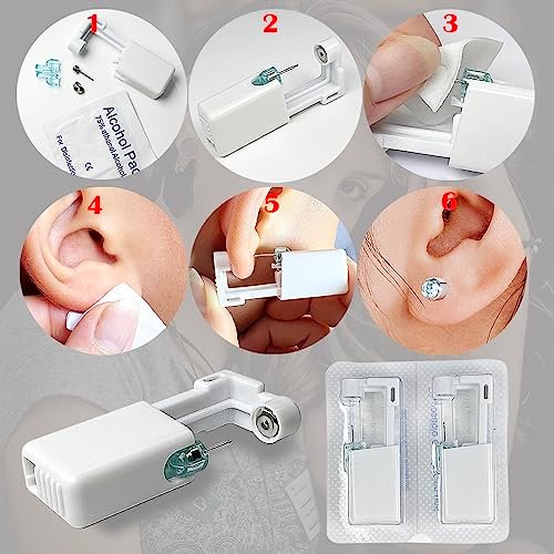 6 Pack Disposable Ear Piercing Kit - Self Piercing Gun with 4mm Silver Studs - Painless & Safe Home Piercing Tool - görsel 10