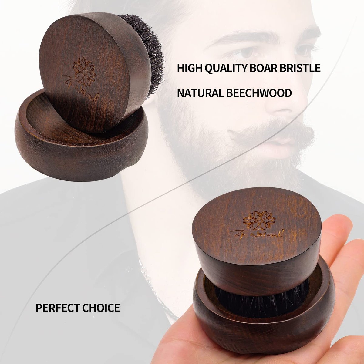 ZP Natural 100% Boar Bristle Beard Brush for Men – Solid Wood Base, European Retro Style - görsel 6