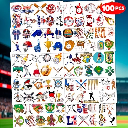 96 PCS Baseball Temporary Tattoos – Sports Theme Birthday Party Favors & Decorations, Fun Baseball Stickers for Boys Girls Kids, School Classroom Gifts & Rewards - görsel 4