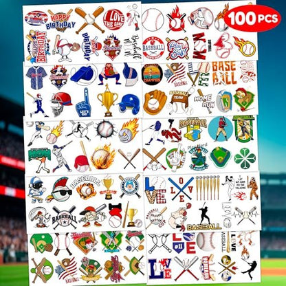 96 PCS Baseball Temporary Tattoos – Sports Theme Birthday Party Favors & Decorations, Fun Baseball Stickers for Boys Girls Kids, School Classroom Gifts & Rewards