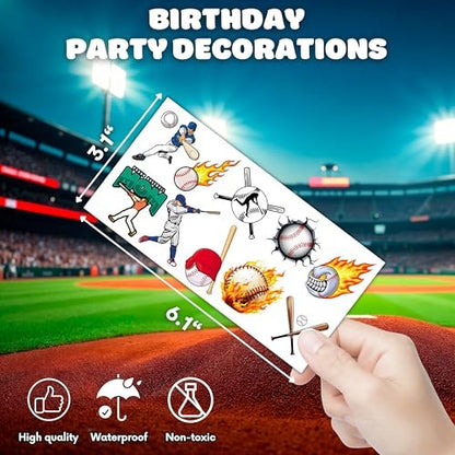 96 PCS Baseball Temporary Tattoos – Sports Theme Birthday Party Favors & Decorations, Fun Baseball Stickers for Boys Girls Kids, School Classroom Gifts & Rewards