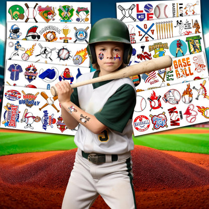96 PCS Baseball Temporary Tattoos – Sports Theme Birthday Party Favors & Decorations, Fun Baseball Stickers for Boys Girls Kids, School Classroom Gifts & Rewards