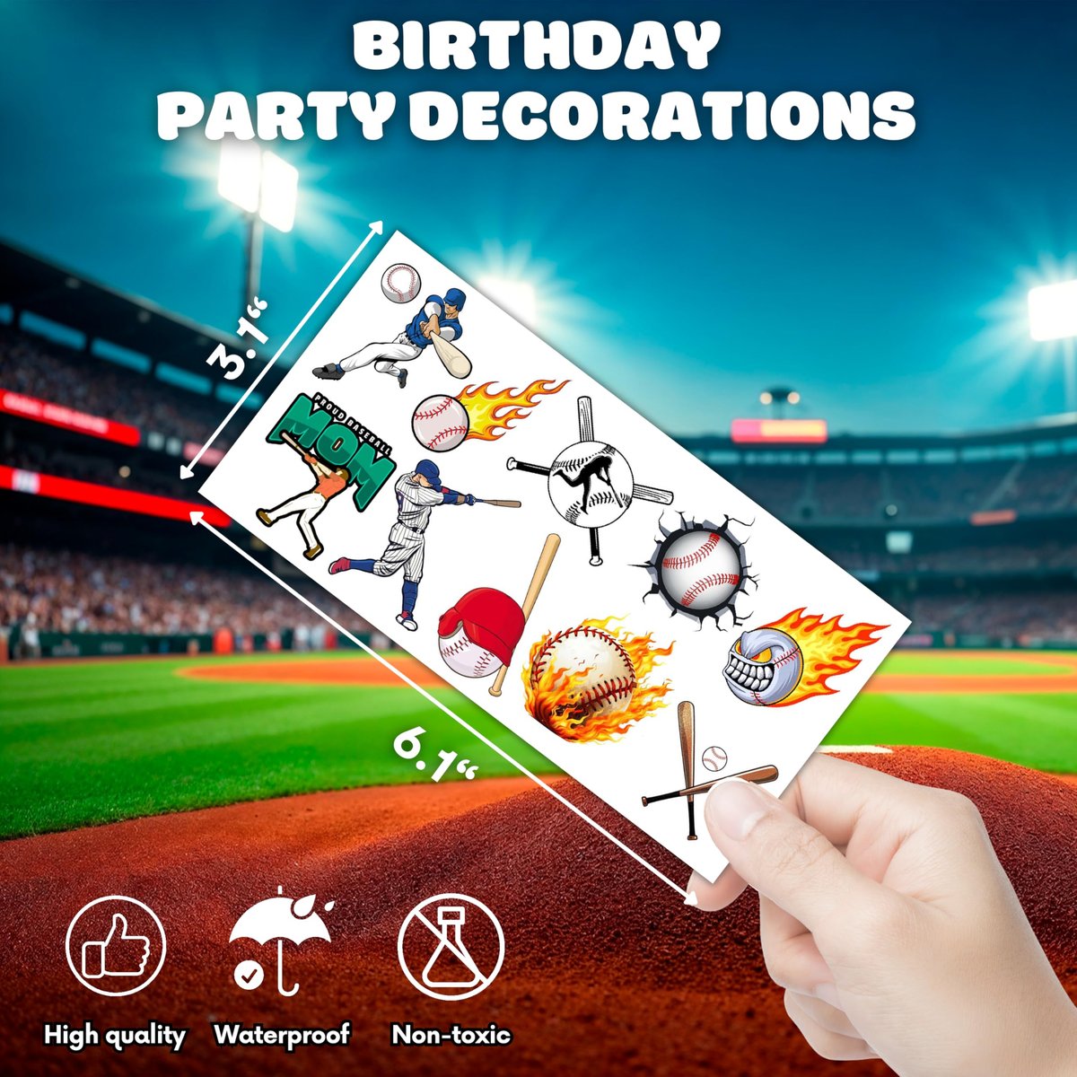 96 PCS Baseball Temporary Tattoos – Sports Theme Birthday Party Favors & Decorations, Fun Baseball Stickers for Boys Girls Kids, School Classroom Gifts & Rewards - görsel 7