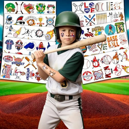 96 PCS Baseball Temporary Tattoos – Sports Theme Birthday Party Favors & Decorations, Fun Baseball Stickers for Boys Girls Kids, School Classroom Gifts & Rewards