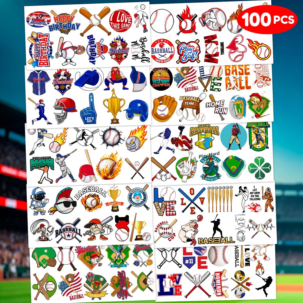 96 PCS Baseball Temporary Tattoos – Sports Theme Birthday Party Favors & Decorations, Fun Baseball Stickers for Boys Girls Kids, School Classroom Gifts & Rewards - görsel 3