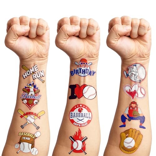 96 PCS Baseball Temporary Tattoos – Sports Theme Birthday Party Favors & Decorations, Fun Baseball Stickers for Boys Girls Kids, School Classroom Gifts & Rewards - görsel 2