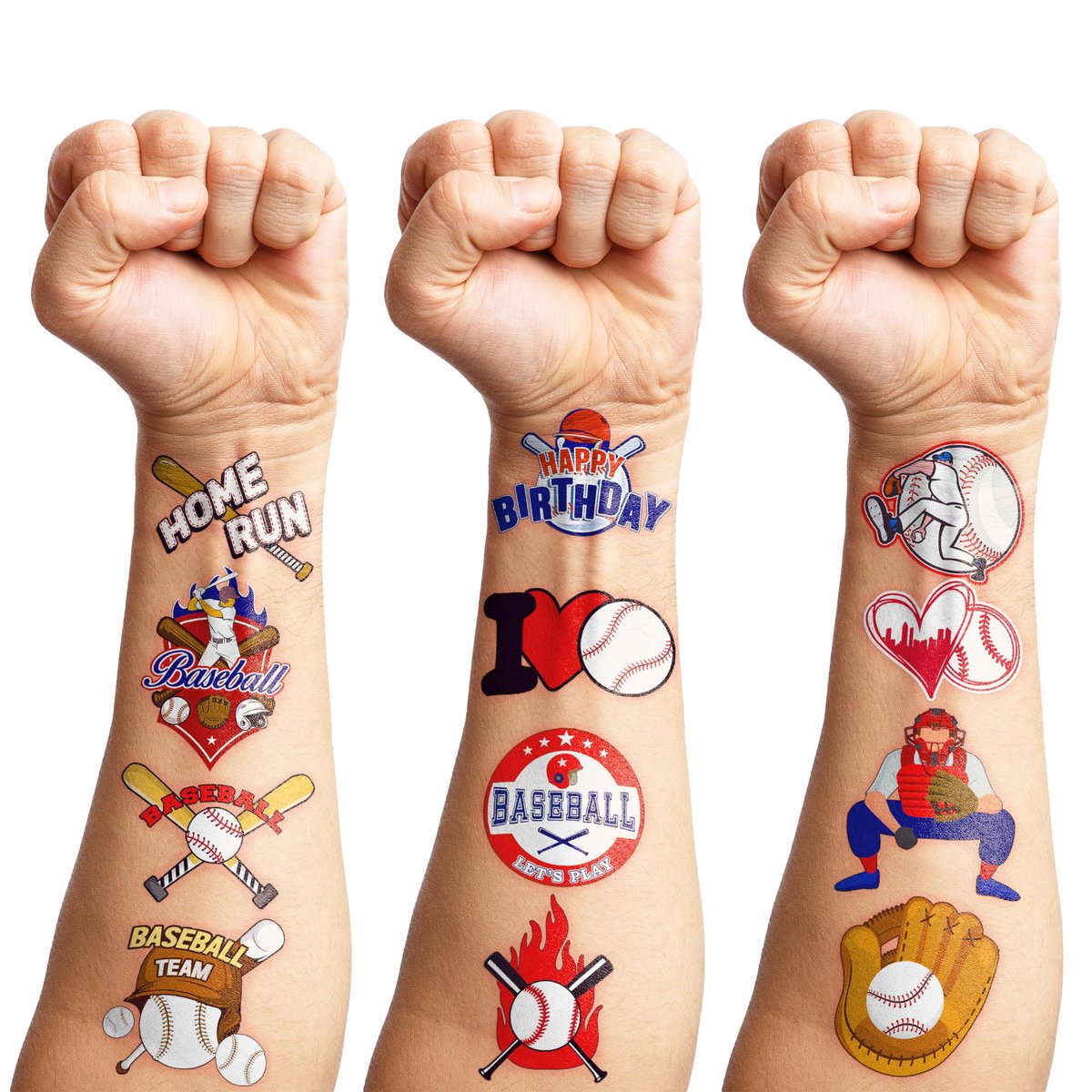 96 PCS Baseball Temporary Tattoos – Sports Theme Birthday Party Favors & Decorations, Fun Baseball Stickers for Boys Girls Kids, School Classroom Gifts & Rewards - görsel 1