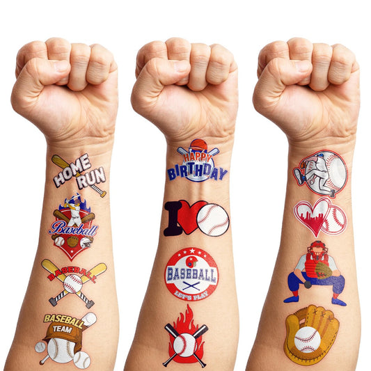 96 PCS Baseball Temporary Tattoos – Sports Theme Birthday Party Favors & Decorations, Fun Baseball Stickers for Boys Girls Kids, School Classroom Gifts & Rewards