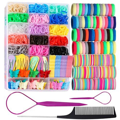 Teenitor Elastic Hair Ties – Colorful Baby Elastic Hair Bands Set with Hair Clips for Girls