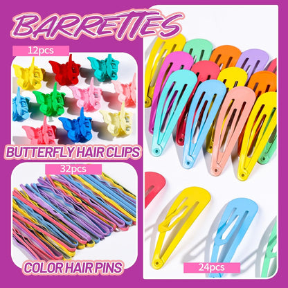 Teenitor Elastic Hair Ties – Colorful Baby Elastic Hair Bands Set with Hair Clips for Girls