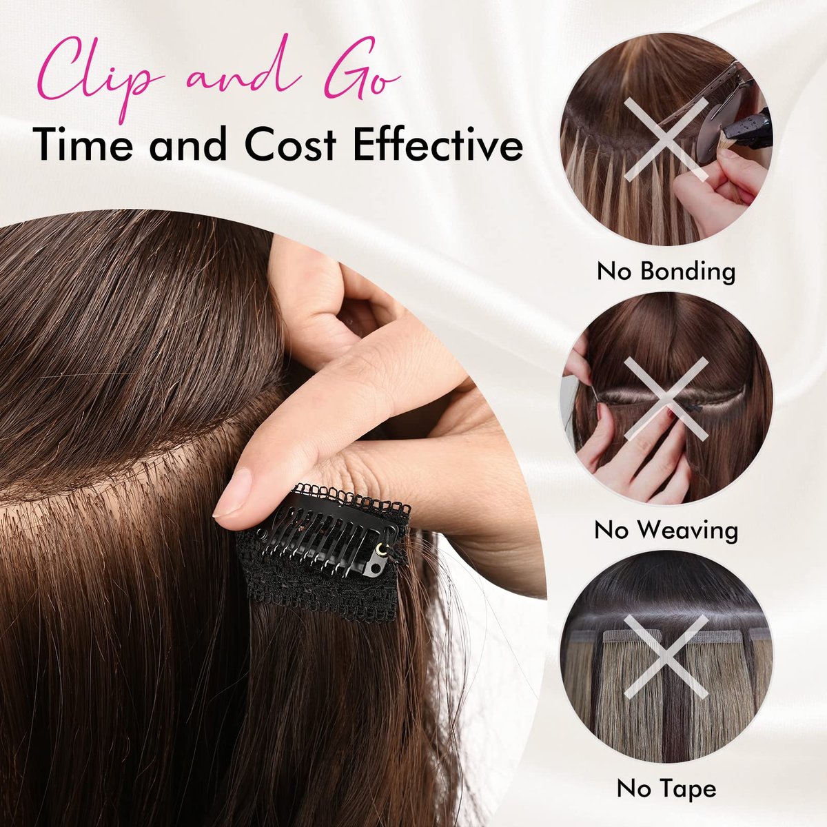 REECHO Clip in Hair Extensions 24 Inch Thick Long Loose Waves 5 Pcs Synthetic Brown Hairpieces for Women – Blonde Avelisse