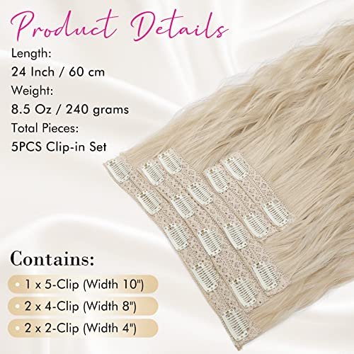 REECHO Clip in Hair Extensions 24 Inch Thick Long Loose Waves 5 Pcs Synthetic Brown Hairpieces for Women – Blonde Avelisse