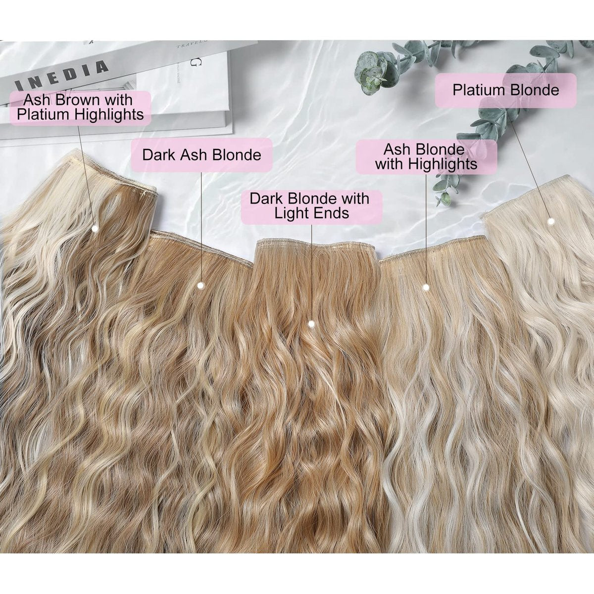 REECHO Clip in Hair Extensions 24 Inch Thick Long Loose Waves 5 Pcs Synthetic Brown Hairpieces for Women – Blonde Avelisse