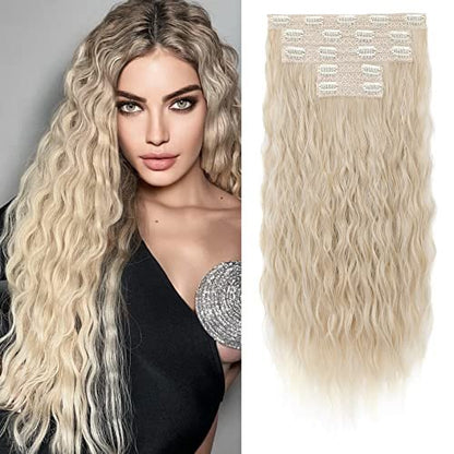 REECHO Clip in Hair Extensions 24 Inch Thick Long Loose Waves 5 Pcs Synthetic Brown Hairpieces for Women – Blonde Avelisse