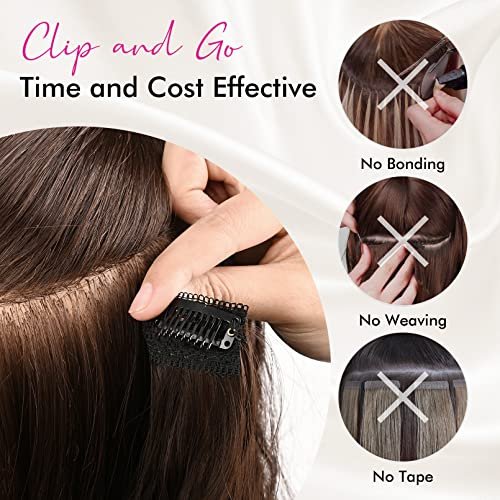 REECHO Clip in Hair Extensions 24 Inch Thick Long Loose Waves 5 Pcs Synthetic Brown Hairpieces for Women – Blonde Avelisse