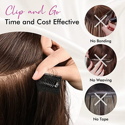REECHO Clip in Hair Extensions 24 Inch Thick Long Loose Waves 5 Pcs Synthetic Brown Hairpieces for Women – Blonde Avelisse