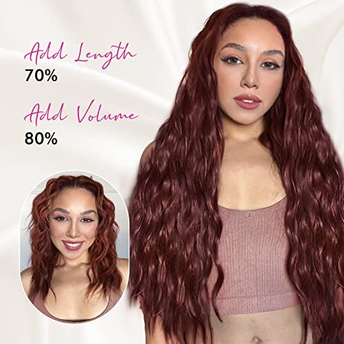 REECHO Clip in Hair Extensions 24 Inch Thick Long Loose Waves 5 Pcs Synthetic Brown Hairpieces for Women – Blonde Avelisse