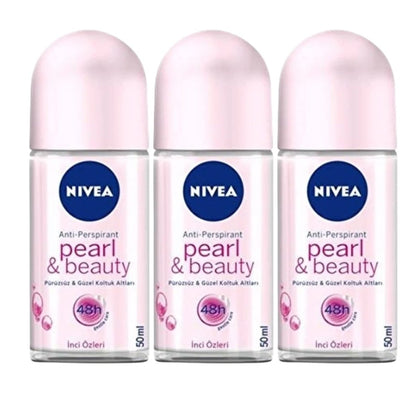 NIVEA Women Deodorant Roll On Pearl & Beauty, 3-Pack, 50ml Each - Long-Lasting Antiperspirant Protection Avelisse