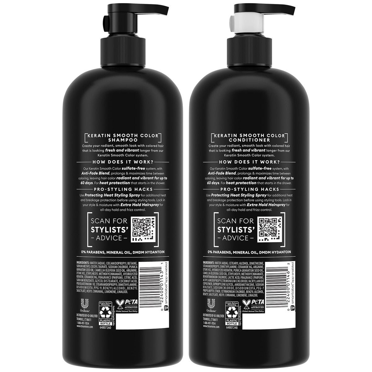 TRESemmé Keratin Smooth Color Shampoo and Conditioner Set - Anti-Fade, Anti-Frizz for Color-Treated Hair, 28 oz Each Avelisse
