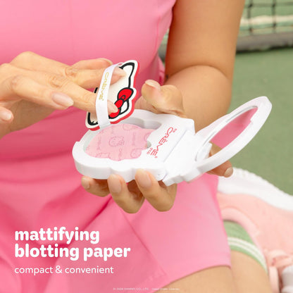 The Crème Shop x Hello Kitty Mattifying Green Tea Blotting Paper with Mirror and Puff - 100 Sheets