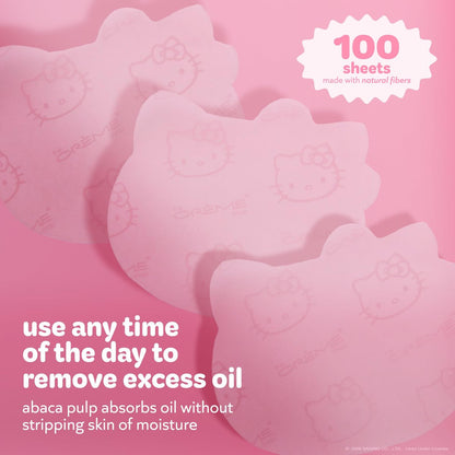 The Crème Shop x Hello Kitty Mattifying Green Tea Blotting Paper with Mirror and Puff - 100 Sheets