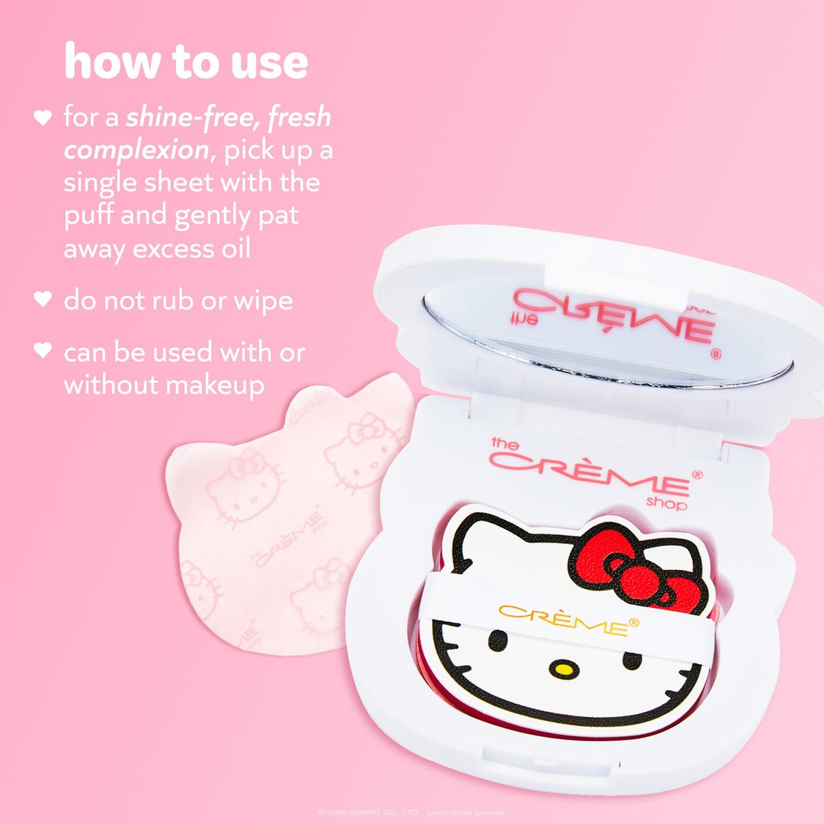 The Crème Shop x Hello Kitty Mattifying Green Tea Blotting Paper with Mirror and Puff - 100 Sheets - görsel 7