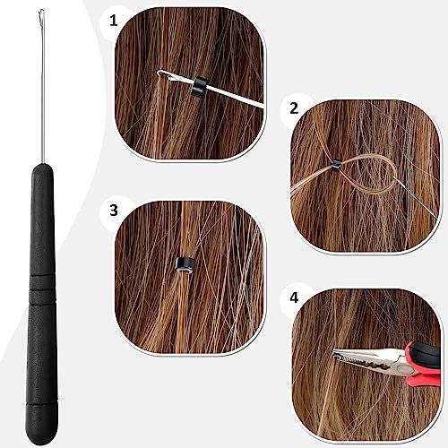 Complete Hair Extension Tools Kit – 600 Silicone Lined Micro Rings, Pliers, Needles, Clips, Comb, Threads & Rubber Bands for Professional & DIY Salon Results - görsel 8