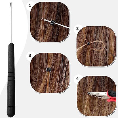 Complete Hair Extension Tools Kit – 600 Silicone Lined Micro Rings, Pliers, Needles, Clips, Comb, Threads & Rubber Bands for Professional & DIY Salon Results