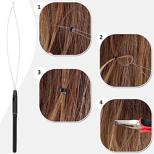 Complete Hair Extension Tools Kit – 600 Silicone Lined Micro Rings, Pliers, Needles, Clips, Comb, Threads & Rubber Bands for Professional & DIY Salon Results - görsel 6