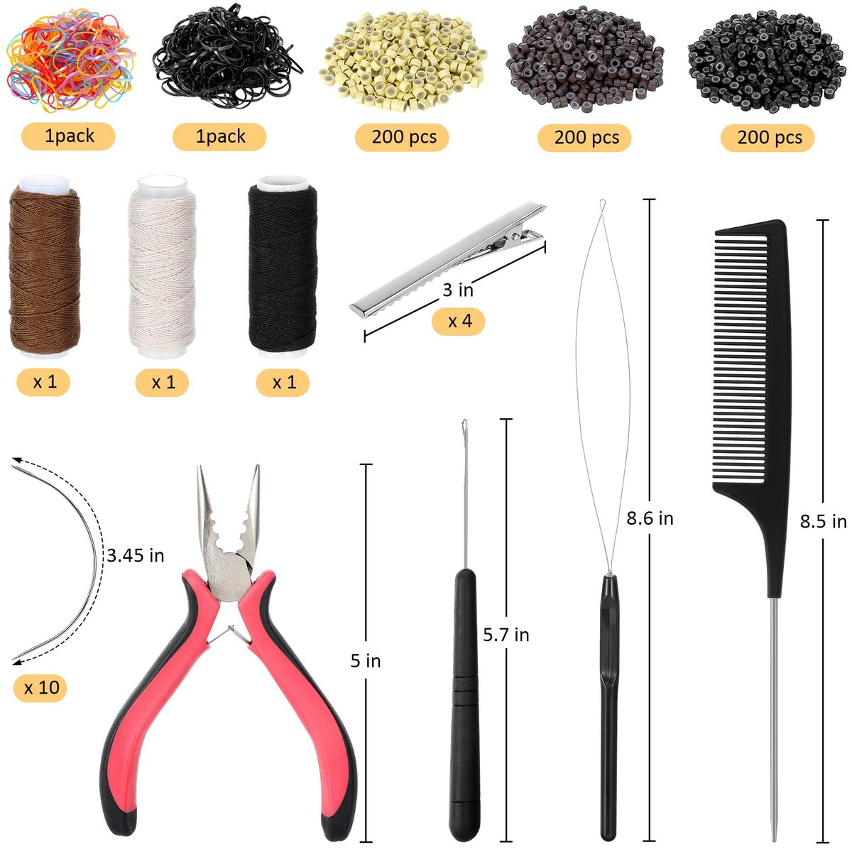 Complete Hair Extension Tools Kit – 600 Silicone Lined Micro Rings, Pliers, Needles, Clips, Comb, Threads & Rubber Bands for Professional & DIY Salon Results - görsel 3