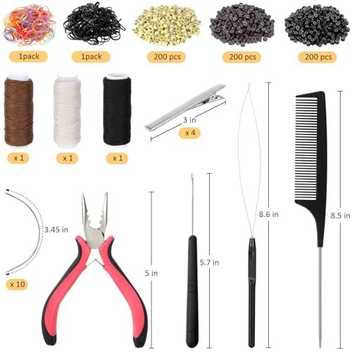 Complete Hair Extension Tools Kit – 600 Silicone Lined Micro Rings, Pliers, Needles, Clips, Comb, Threads & Rubber Bands for Professional & DIY Salon Results - görsel 4