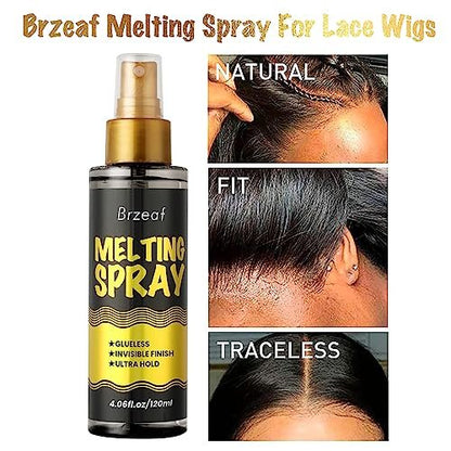 Brzeaf Lace Melting Spray & Holding Spray (120ml) – Extreme Hold, Glueless, Quick-Drying Wig Adhesive for Lace Wigs