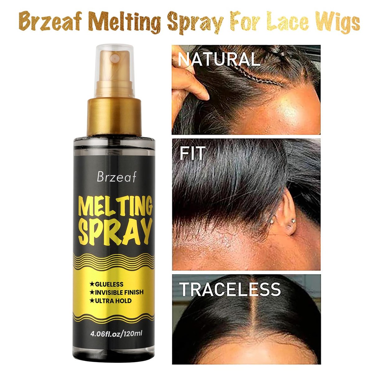 Brzeaf Lace Melting Spray & Holding Spray (120ml) – Extreme Hold, Glueless, Quick-Drying Wig Adhesive for Lace Wigs - görsel 3
