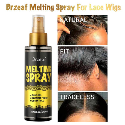 Brzeaf Lace Melting Spray & Holding Spray (120ml) – Extreme Hold, Glueless, Quick-Drying Wig Adhesive for Lace Wigs