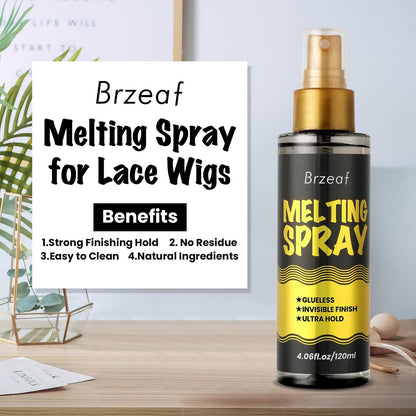 Brzeaf Lace Melting Spray & Holding Spray (120ml) – Extreme Hold, Glueless, Quick-Drying Wig Adhesive for Lace Wigs