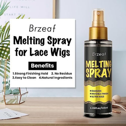 Brzeaf Lace Melting Spray & Holding Spray (120ml) – Extreme Hold, Glueless, Quick-Drying Wig Adhesive for Lace Wigs