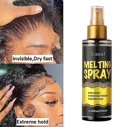Brzeaf Lace Melting Spray & Holding Spray (120ml) – Extreme Hold, Glueless, Quick-Drying Wig Adhesive for Lace Wigs