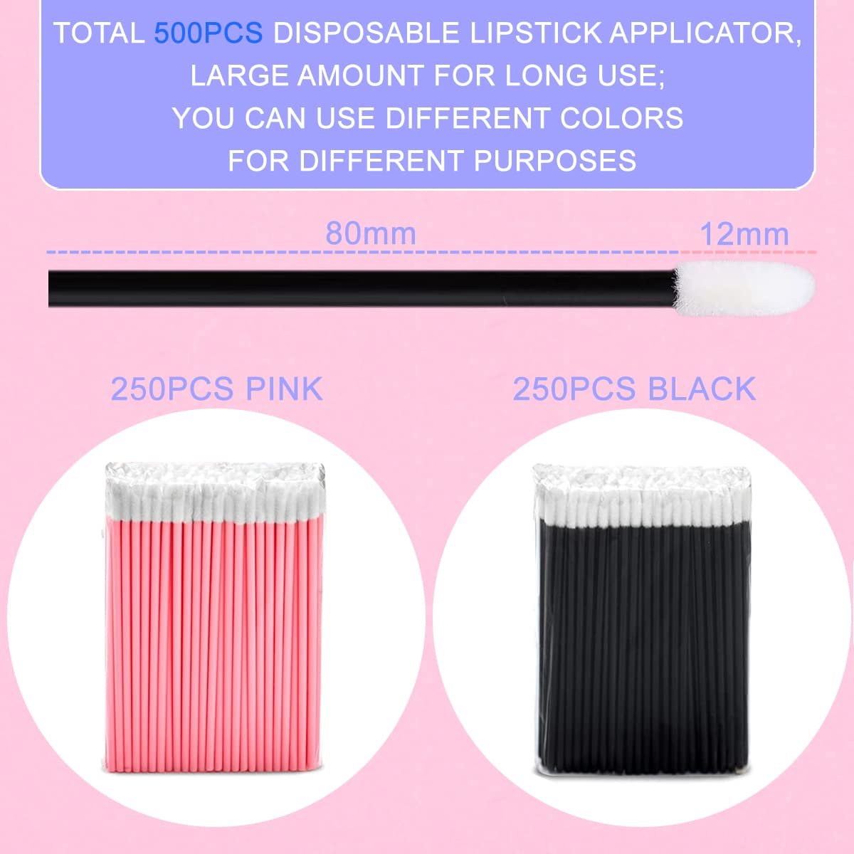 KINGMAS 500Pcs Disposable Lip Wands Applicators - Lint-Free Lip Brushes for Lipstick & Gloss, Black Plastic - görsel 7