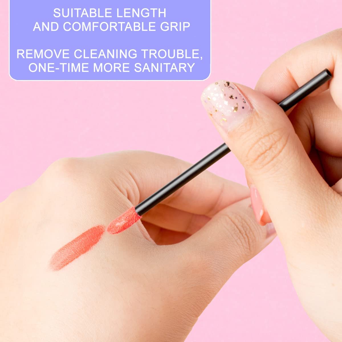 KINGMAS 500Pcs Disposable Lip Wands Applicators - Lint-Free Lip Brushes for Lipstick & Gloss, Black Plastic - görsel 11