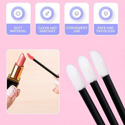 KINGMAS 500Pcs Disposable Lip Wands Applicators - Lint-Free Lip Brushes for Lipstick & Gloss, Black Plastic