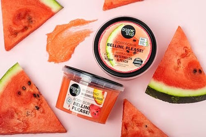 Organic Shop Watermelon & Peach Hydrating Exfoliating Body Scrub – 100% Vegan & Organic Daily Exfoliant for Body, Face, Hands & Feet, 250ml