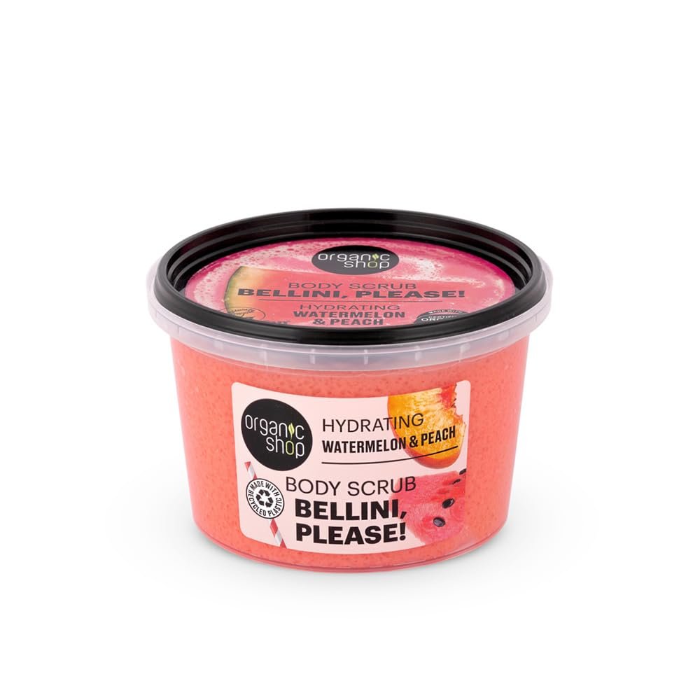 Organic Shop Watermelon & Peach Hydrating Exfoliating Body Scrub – 100% Vegan & Organic Daily Exfoliant for Body, Face, Hands & Feet, 250ml - görsel 1