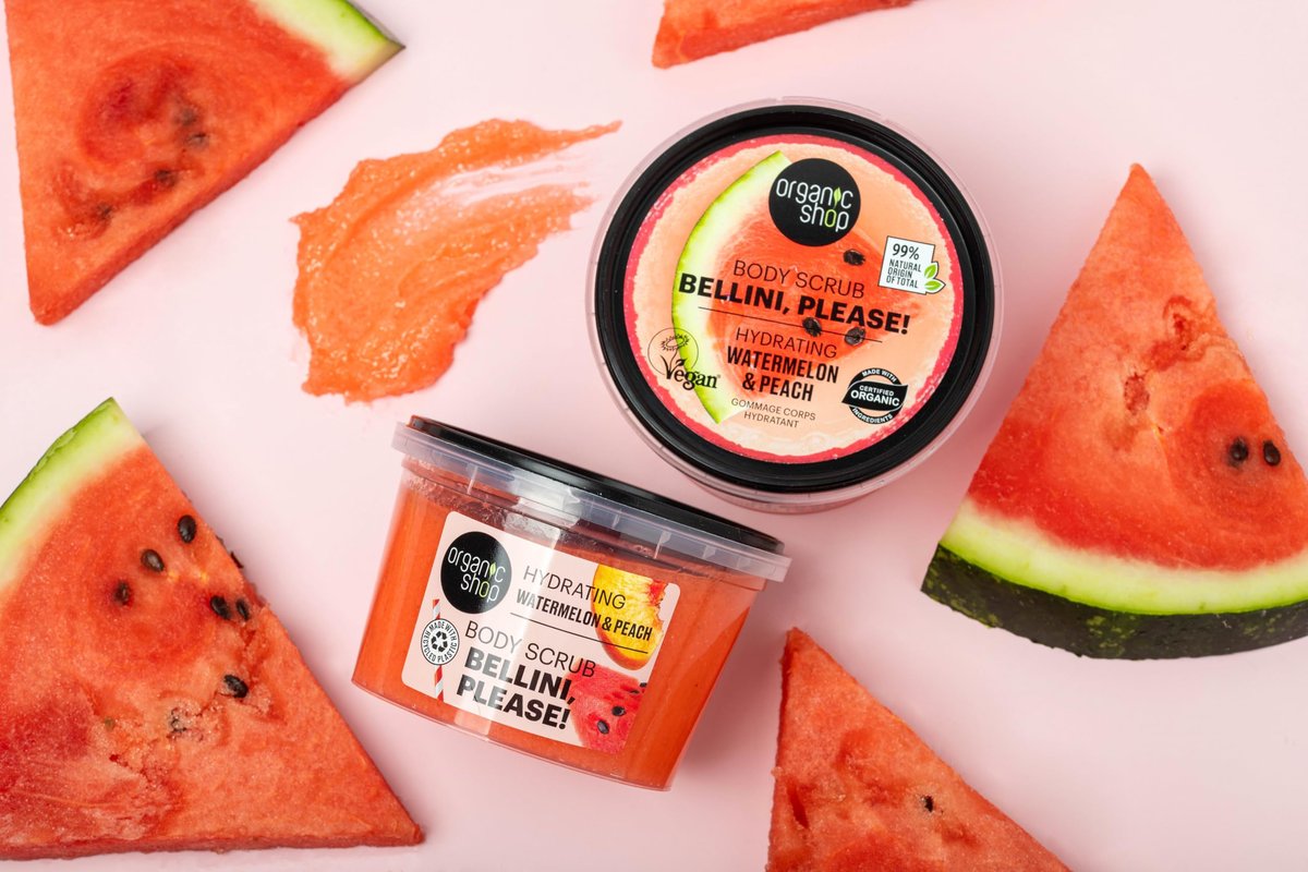 Organic Shop Watermelon & Peach Hydrating Exfoliating Body Scrub – 100% Vegan & Organic Daily Exfoliant for Body, Face, Hands & Feet, 250ml - görsel 5
