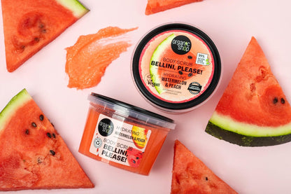 Organic Shop Watermelon & Peach Hydrating Exfoliating Body Scrub – 100% Vegan & Organic Daily Exfoliant for Body, Face, Hands & Feet, 250ml
